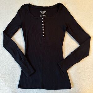 GUESS Charcoal Buttoned Long Sleeve Tee